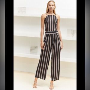 Joie Halter Black and Pink Striped Wide leg Cropped Jumpsuit SZ XXS